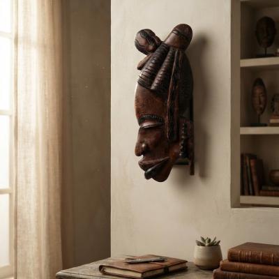 Tribal Heritage Hand-Carved Wooden Fertility Mask Wall Art