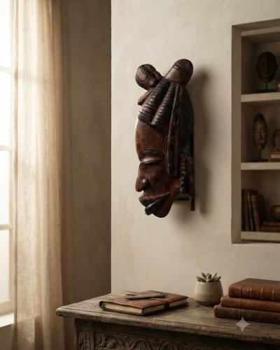 Tribal Heritage Hand-Carved Wooden Fertility Mask Wall Art