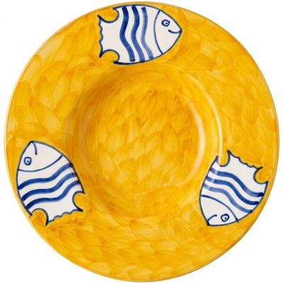 Extra Large Hand-Painted Yellow Ceramic Serving