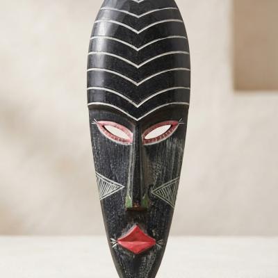 Artisanal Wooden Wall Mask - Tribal & Geometric Motif