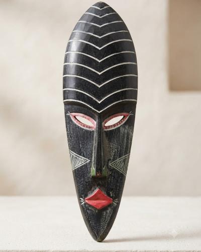 Artisanal Wooden Wall Mask - Tribal & Geometric Motif