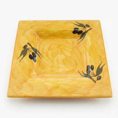 Hand-Painted Mediterranean Olive Motif Square Serving Plate