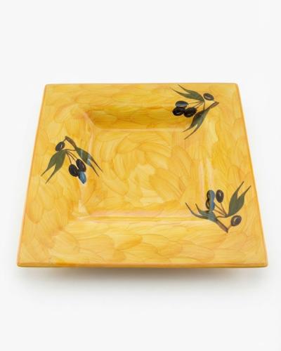Hand-Painted Mediterranean Olive Motif Square Serving Plate