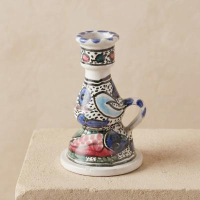 Hand-Painted Ceramic Candlestick Holder