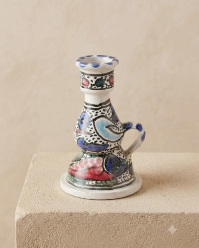 Hand-Painted Ceramic Candlestick Holder