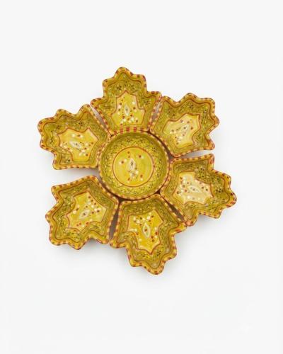 Handcrafted Ceramic Yellow Hamsa Aperitif Serving Platter Set