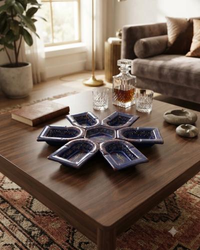 Handcrafted Ceramic Blue Aperitif Serving Platter Set