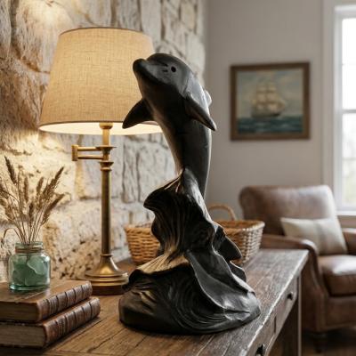 Leaping Dolphin Hand-Carved Dark Wood Sculpture