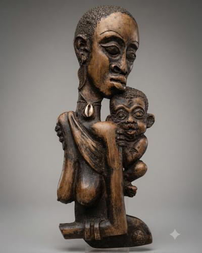 Tribal Mother and Child Wooden Wall Relief Sculpture