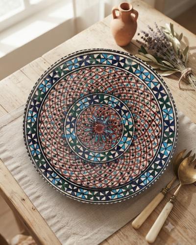 Large Hand-Painted Decorative Ceramic Plate
