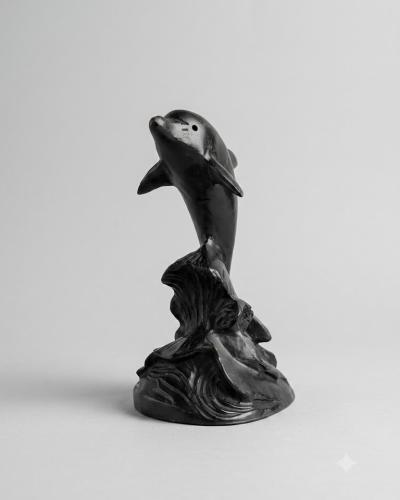 Leaping Dolphin Hand-Carved Dark Wood Sculpture