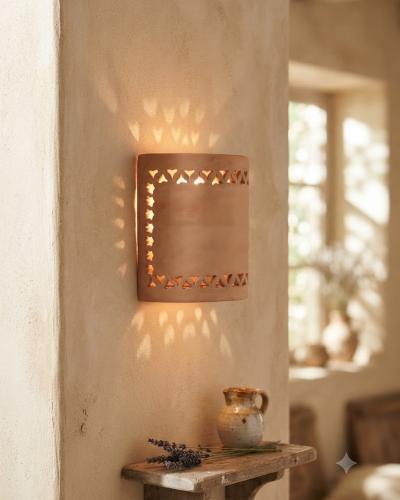 Artisanal Terracotta Openwork Wall Sconce - Heart Motif