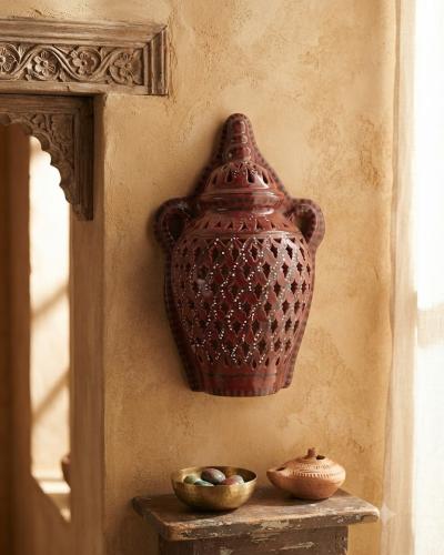 Artisan Terracotta Wall Sconce – Moucharabieh Style
