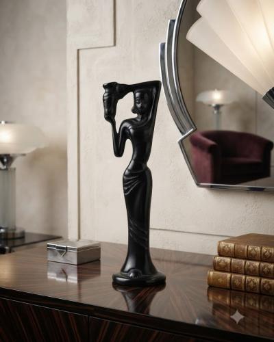 Elegance Water Bearer Black Wooden Figurine