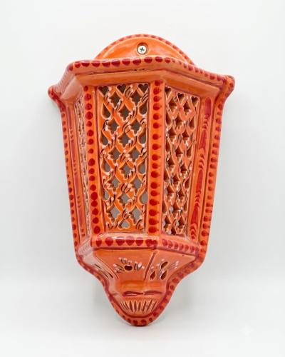 Hand-Painted Orange Ceramic Wall Lantern Sconce