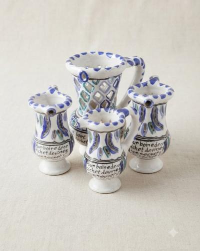 Artisanal Ceramic "Guess the Secret" Pitcher and Cups Set