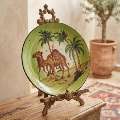 Hand-Painted Tunisian Ceramic Decorative Plate - Oasis Sunset Landscape