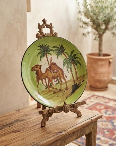 Hand-Painted Tunisian Ceramic Decorative Plate - Oasis Sunset Landscape
