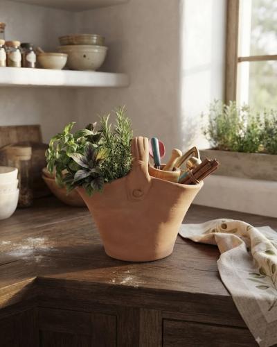 Artisan Handcrafted Terracotta Kitchen Herb Basket