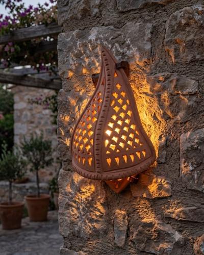 Handcrafted Teardrop Raw Terracotta Ceramic Wall Lantern Sconce