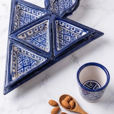 Cobalt Blue Hand-Painted Moroccan Ceramic Appetizer & Serving Set