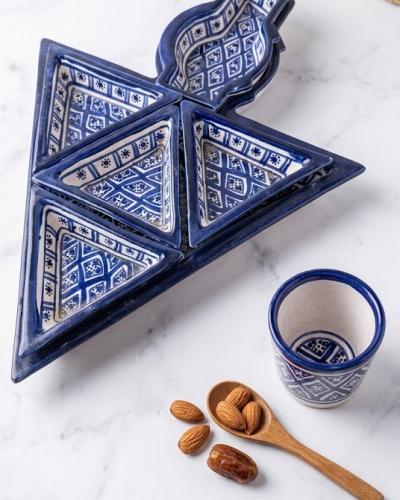 Cobalt Blue Hand-Painted Moroccan Ceramic Appetizer & Serving Set