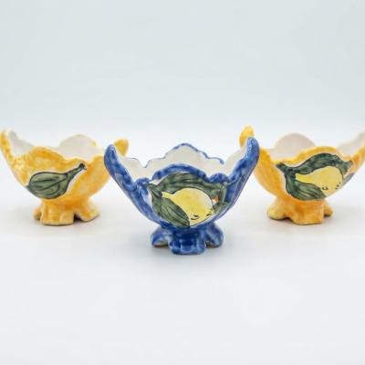 Handcrafted Ceramic Lemon Motif Footed Bowls (Set of 3)