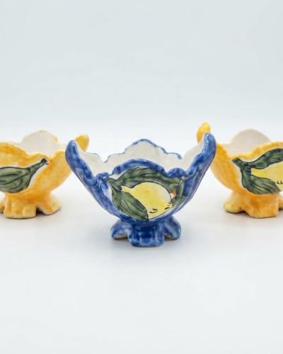 Handcrafted Ceramic Lemon Motif Footed Bowls (Set of 3)