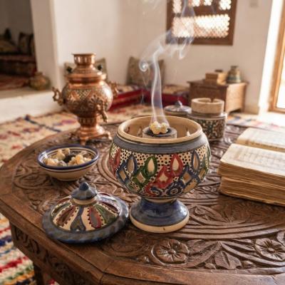 Handcrafted Tunisian Ceramic Incense Burner with Lid
