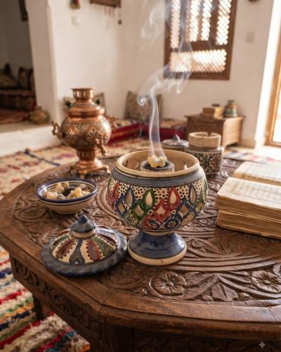 Handcrafted Tunisian Ceramic Incense Burner with Lid