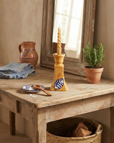 Hand-Painted Ceramic Candlestick Holder