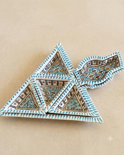 Light Blue & Turquoise Hand-Painted Moroccan Ceramic Appetizer Set