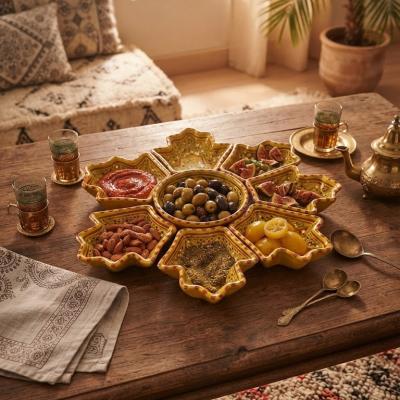 Handcrafted Ceramic Yellow Hamsa Aperitif Serving Platter Set