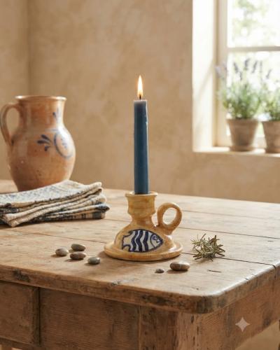 Hand-Painted Ceramic Candlestick Holder
