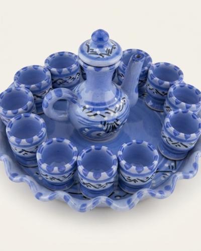Handcrafted Tunisian Ceramic Tea Service Set (Blue & White)
