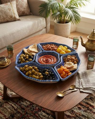 Handcrafted Ceramic Geometric Moroccan Mezze Platter Set