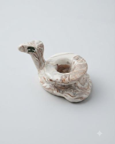 Artisanal Marbled Ceramic Camel Ashtray & Decorative Tray