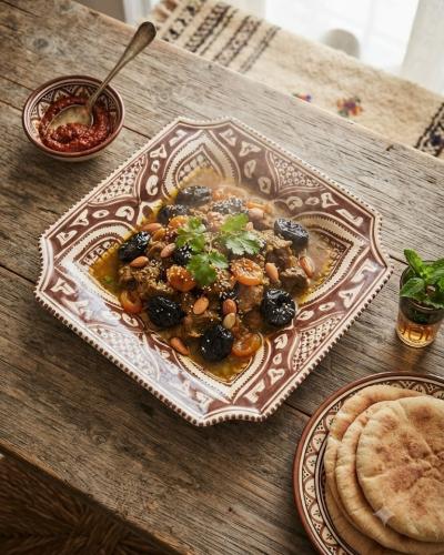 Hand-Painted Brown & White Square Ceramic Plate – Moroccan Style