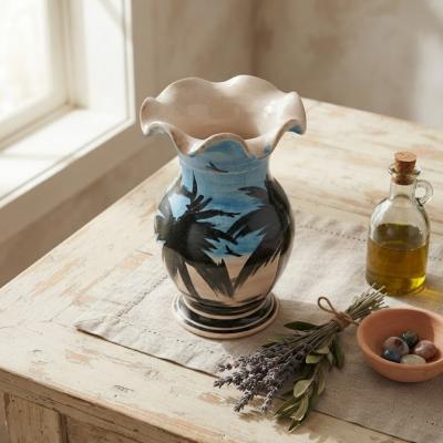 Artisan Ceramic Vase – Palm Tree Sunset Motif