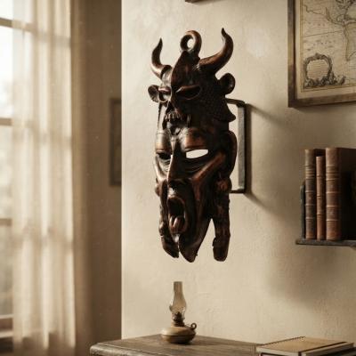 Ceremonial Horned Tribal Wall Mask