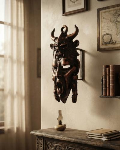 Ceremonial Horned Tribal Wall Mask