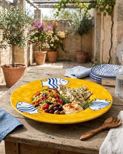 Extra Large Hand-Painted Yellow Ceramic Serving