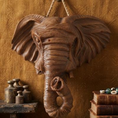 Artisanal Carved Wooden Elephant Wall Hanging - Natural Wood Finish