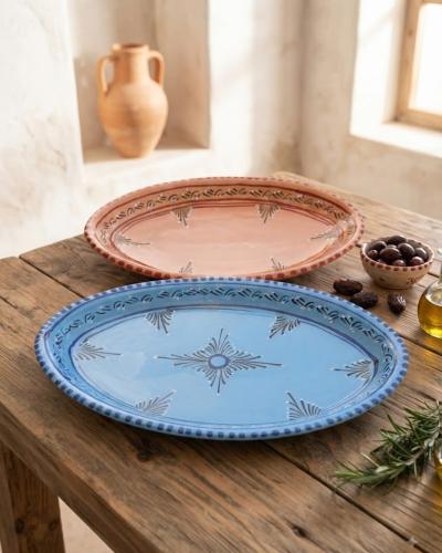 Handcrafted Ceramic Oval Serving Platter Set