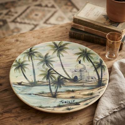 Large Hand-Painted Decorative Ceramic Plate - Tunisian Oasis Landscape