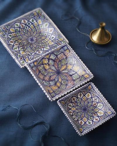 Set of 3 Hand-Painted Artisanal Square Platters