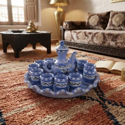 Handcrafted Tunisian Ceramic Tea Service Set (Blue & White)