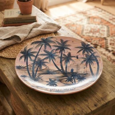Large Hand-Painted Decorative Ceramic Plate  - Tunisian Oasis Landscape