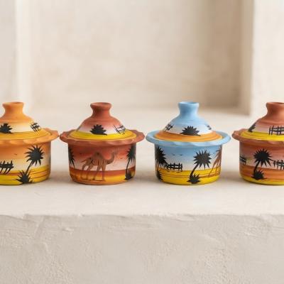 Set of 4 Artisanal Terracotta Mini-Tajines - "Tunisian Oasis" Collection