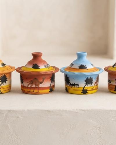 Set of 4 Artisanal Terracotta Mini-Tajines - "Tunisian Oasis" Collection